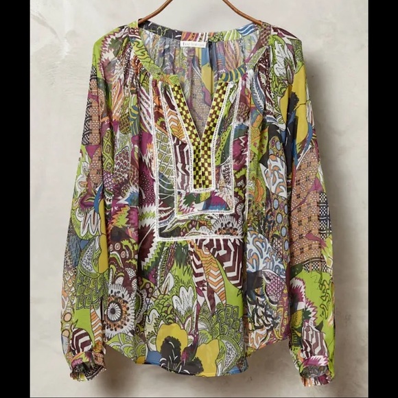 Anthropologie Tops - Anthropologie Kas New York Embroidered Printed Blouse Sz S EUC